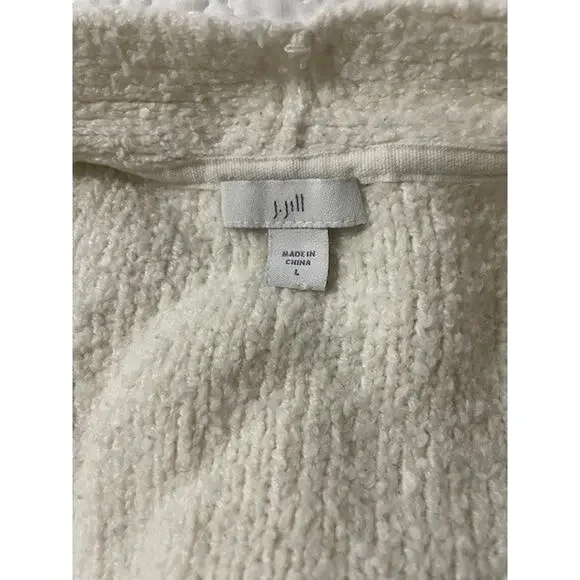 J.Jill Textured Cream Bouclé Knit Long Cardigan Coat LARGE 32" Pockets - Picture 6 of 9